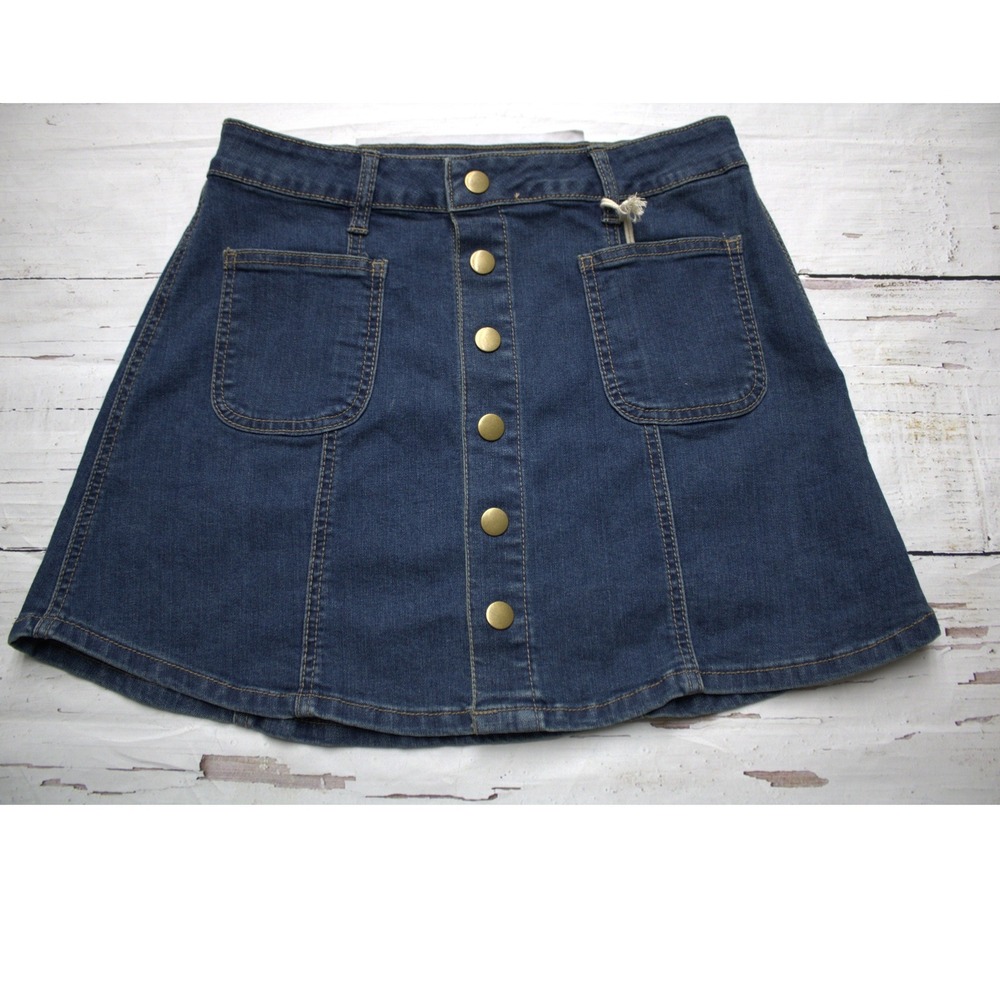 Altar'd State Denim Button Front Mini Skirt Blue S Boho - Picture 2 of 8